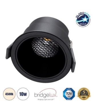 GLOBOSTAR® PLUTO-M 60256 Χωνευτό Downlight Σποτ με Honeycomb Anti Glare Reflector LED 10W 1300lm 38° AC 220-240V IP20 Φυσικό Λευκό 4500K - Bridgelux COB Chip & TÜV SÜD Driver - Μαύρο Ματ - Μ8.4 x Π8.4 x Υ5.9cm - Q7.5cm - 5 Χρόνια Εγγύηση